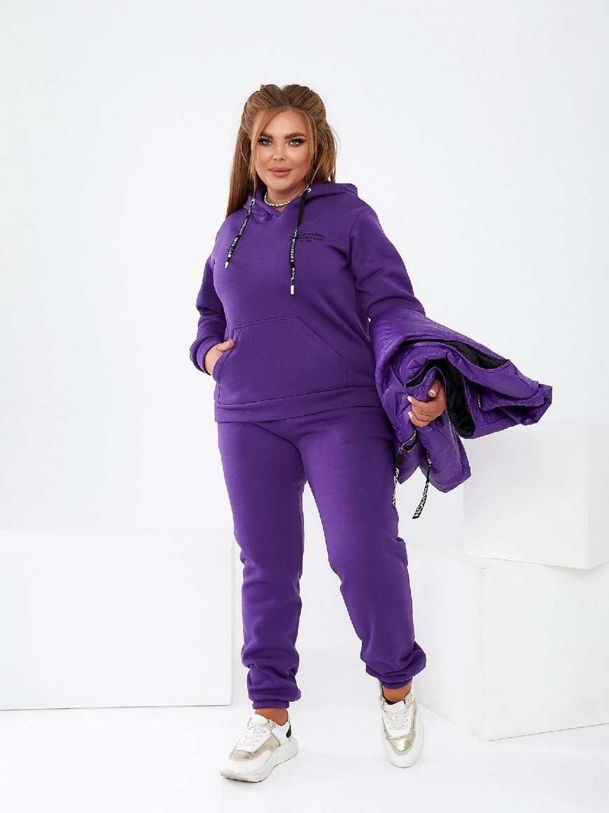 Теплий костюм трійка - фіолетовий 2114-1 фото